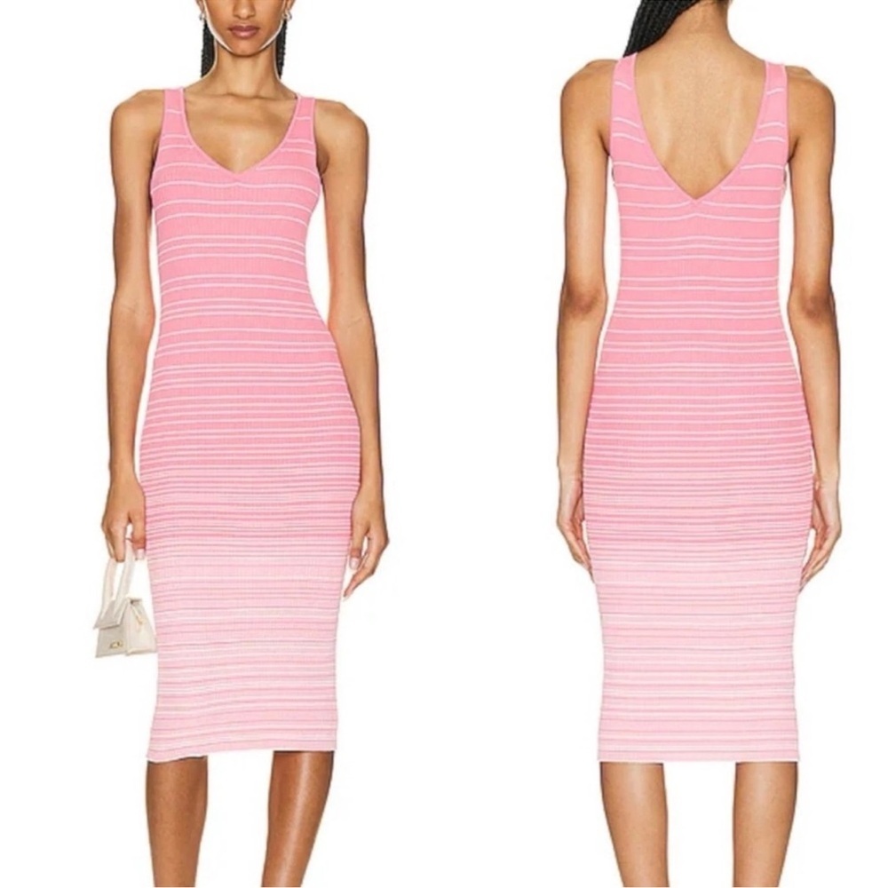 NWT’S Staud Dana Pink Sleeveless Ombre Ribbed Tank Midi Dress Womens Size L